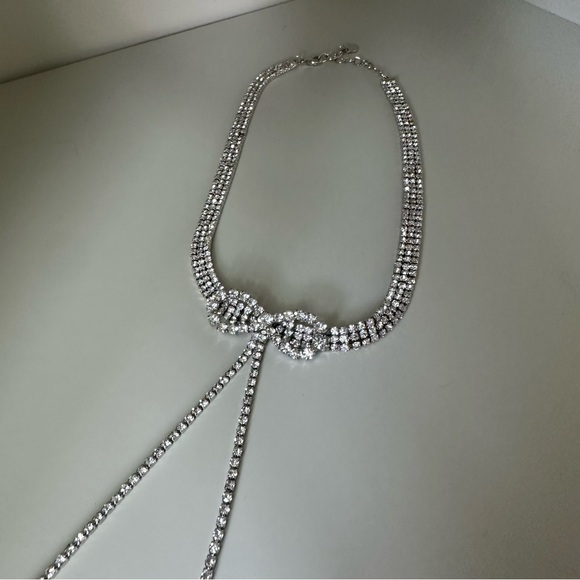 Rhinestone Bow w Tails Girly Choker Necklace - Picture 3 of 5